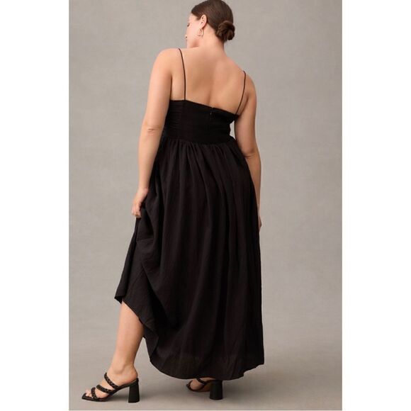 NEW Anthropologie Lorelei Ruched-Bodice Pleated Vintage Black Midi Dress Small - Picture 6 of 8